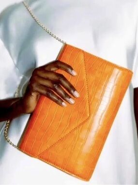 Zara Orange Croc Embossed Envelope Clutch